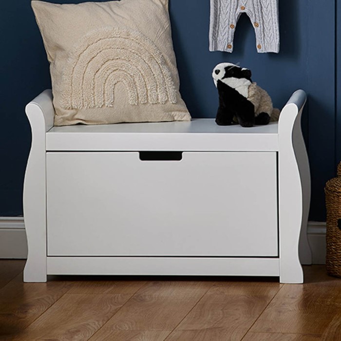 white wooden toy chest