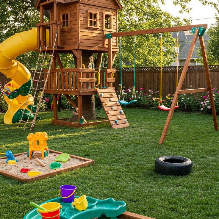 wooden outdoor playset